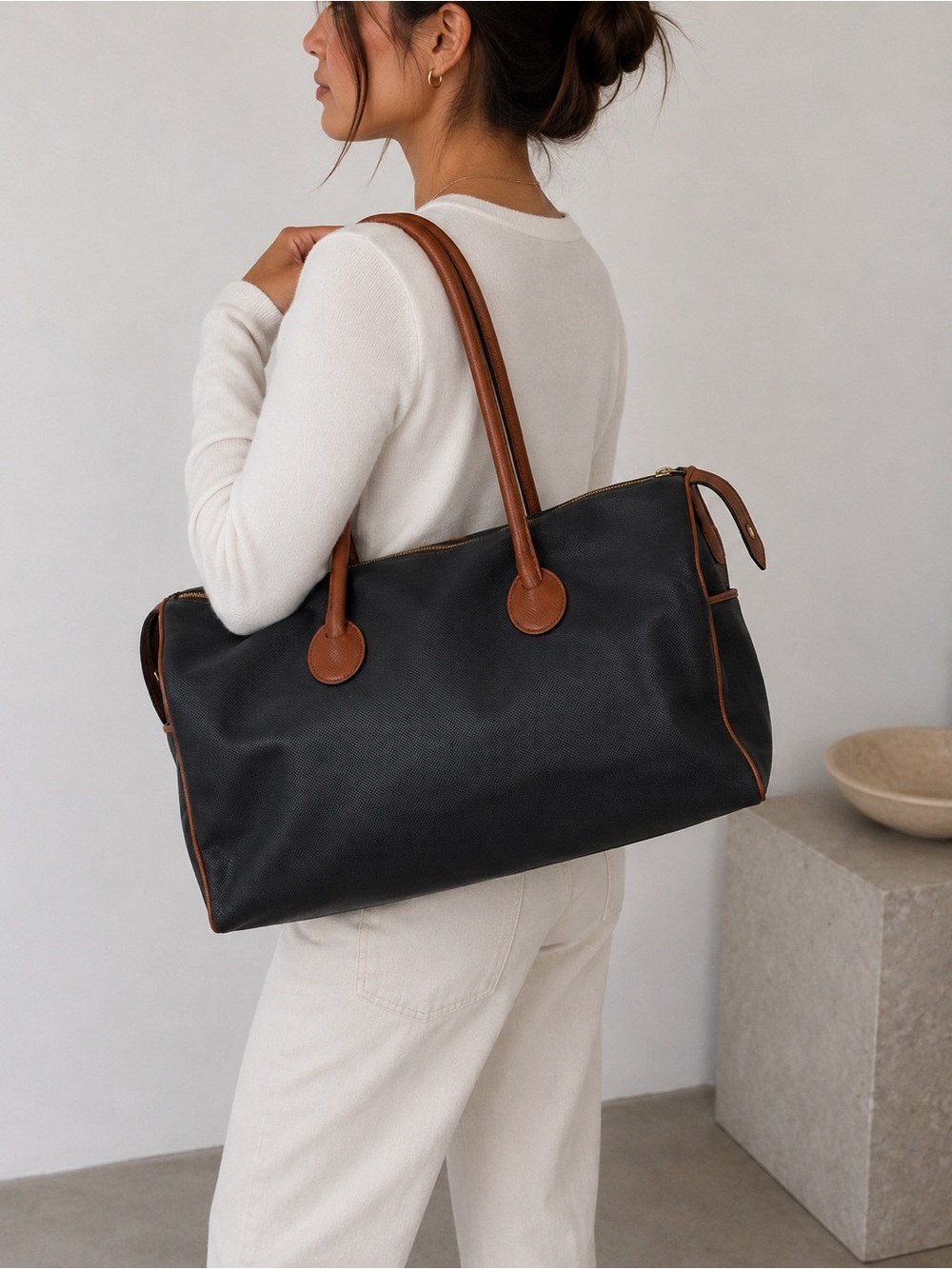 BOTTEGA VENETA Marco Polo black brown weekender medium duffel bag